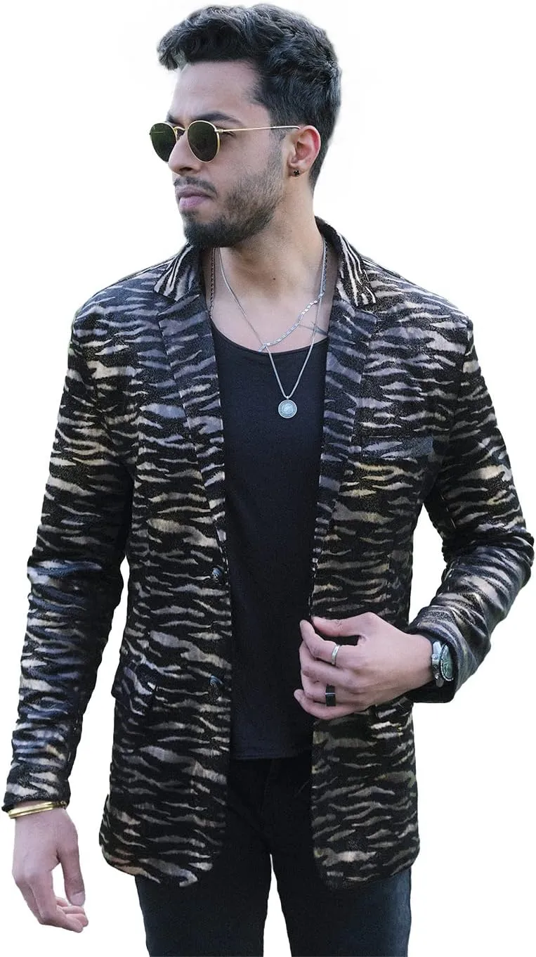 THWEI Mens Blazer Hipster Leopard Print Tuxedo Luxury Notched Lapel Slim Fit Stylish Sport Coats Jacket