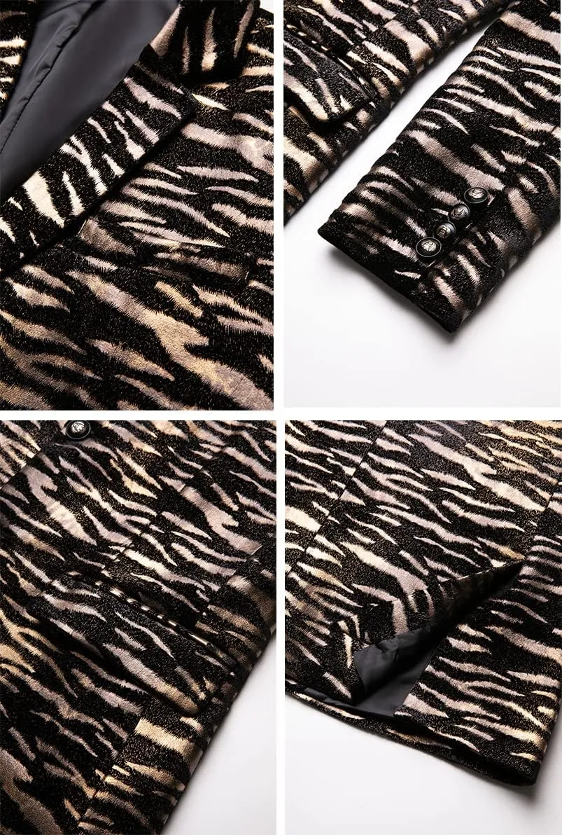 THWEI Mens Blazer Hipster Leopard Print Tuxedo Luxury Notched Lapel Slim Fit Stylish Sport Coats Jacket
