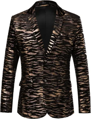 THWEI Mens Blazer Hipster Leopard Print Tuxedo Luxury Notched Lapel Slim Fit Stylish Sport Coats Jacket