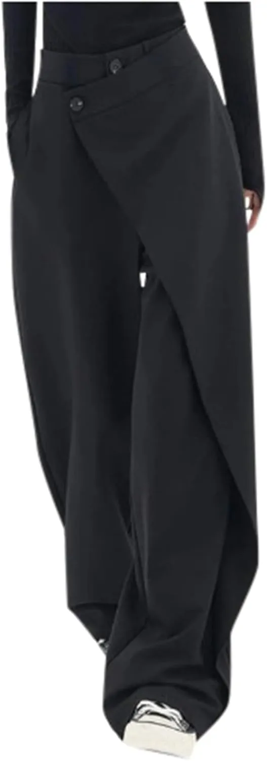 Trousers Pants for Women Asymmetrical Patchwork Design Flowy Straight Wide Leg High Waist Loose Fit Casual Long Pants