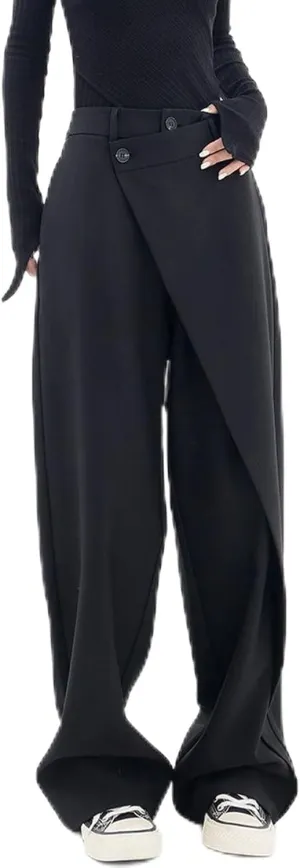 Trousers Pants for Women Asymmetrical Patchwork Design Flowy Straight Wide Leg High Waist Loose Fit Casual Long Pants