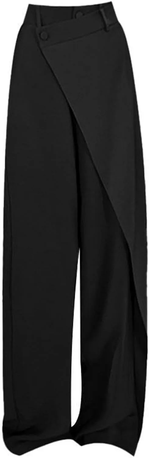 Trousers Pants for Women Asymmetrical Patchwork Design Flowy Straight Wide Leg High Waist Loose Fit Casual Long Pants