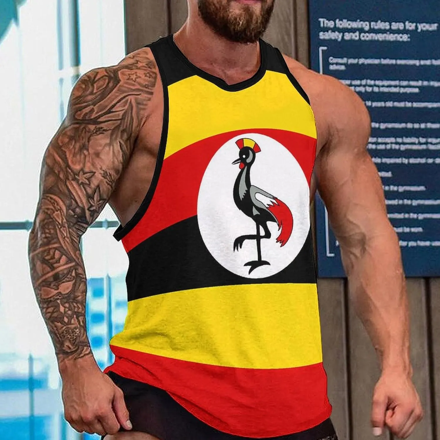 Uganda Flag Men's Activewear Tank Tops Gym Sleeveless Muscle T Shirts Workout Tees Vest