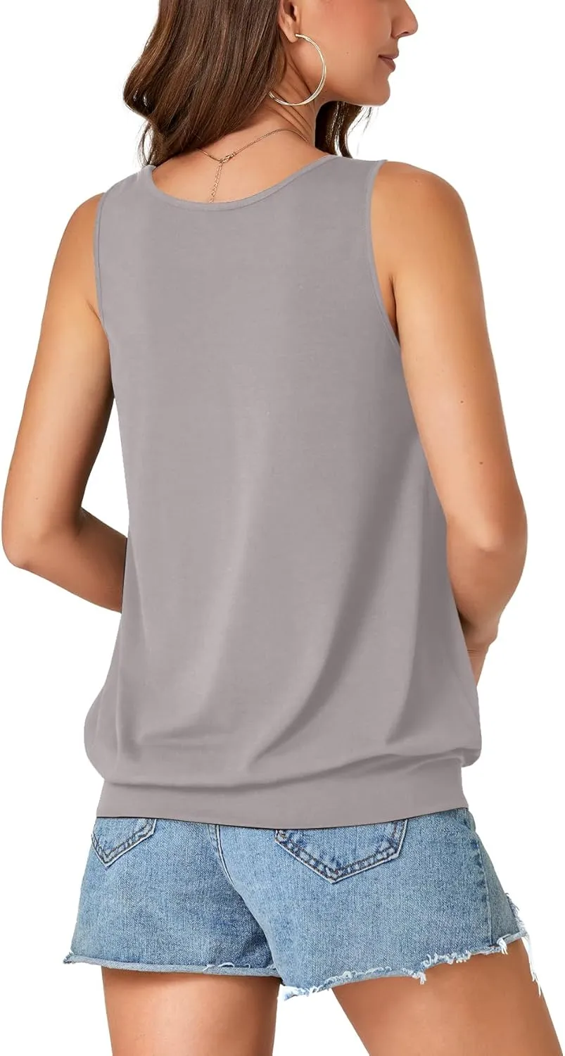Umenlele Womens Casual Banded Bottom Cami Shirt V Neck Sleeveless Loose Summer Tank Top Camisole