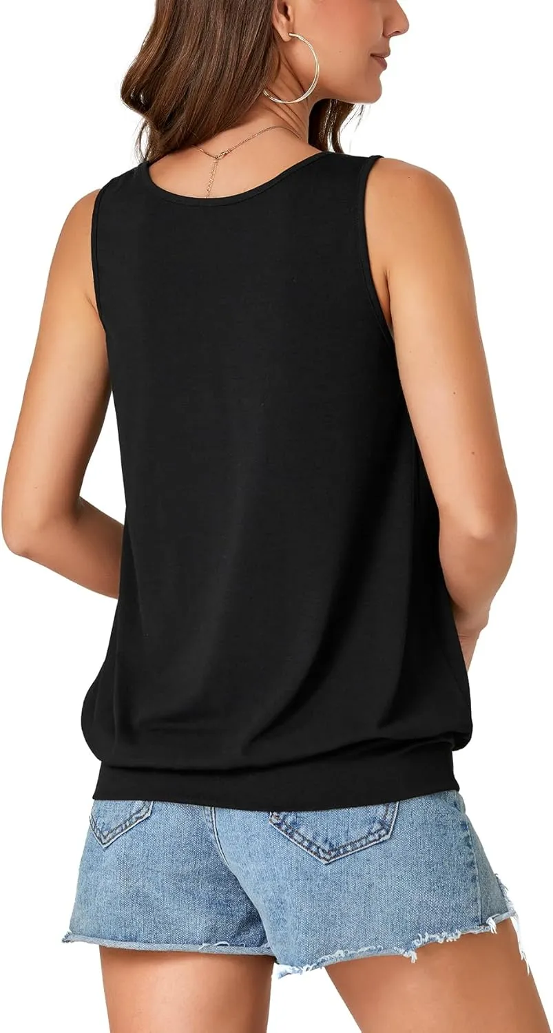 Umenlele Womens Casual Banded Bottom Cami Shirt V Neck Sleeveless Loose Summer Tank Top Camisole
