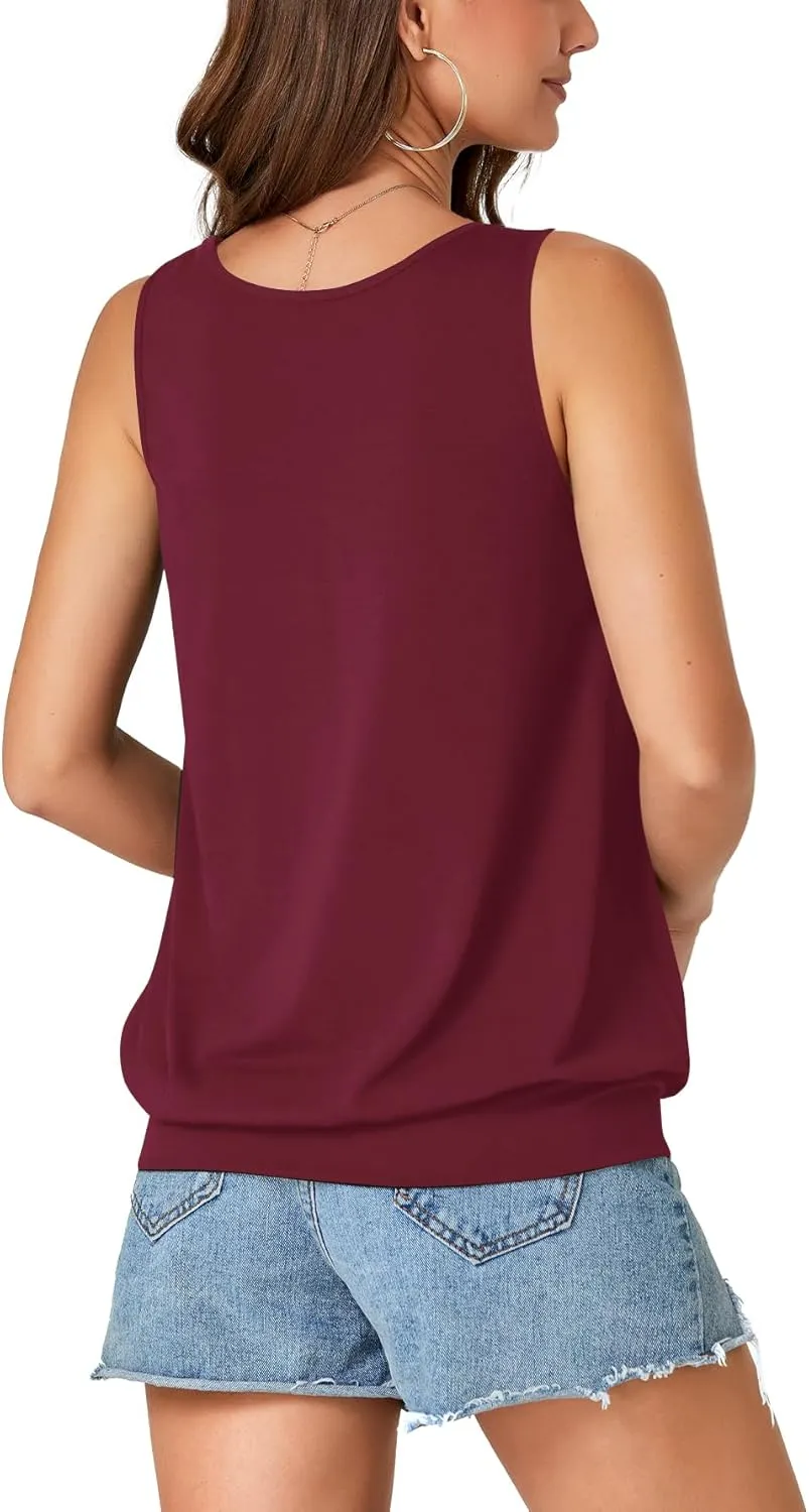 Umenlele Womens Casual Banded Bottom Cami Shirt V Neck Sleeveless Loose Summer Tank Top Camisole