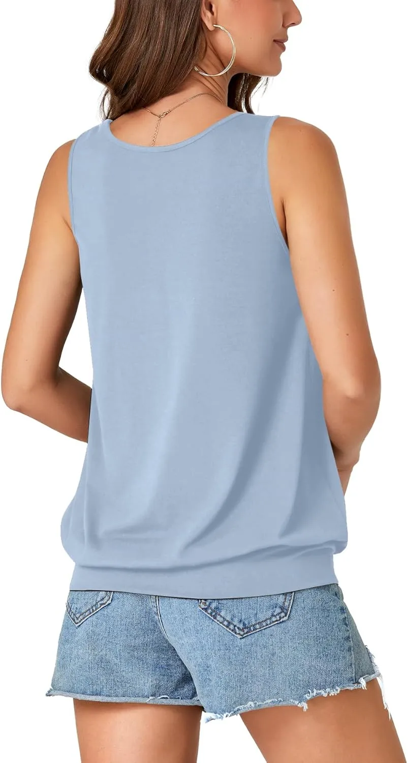 Umenlele Womens Casual Banded Bottom Cami Shirt V Neck Sleeveless Loose Summer Tank Top Camisole