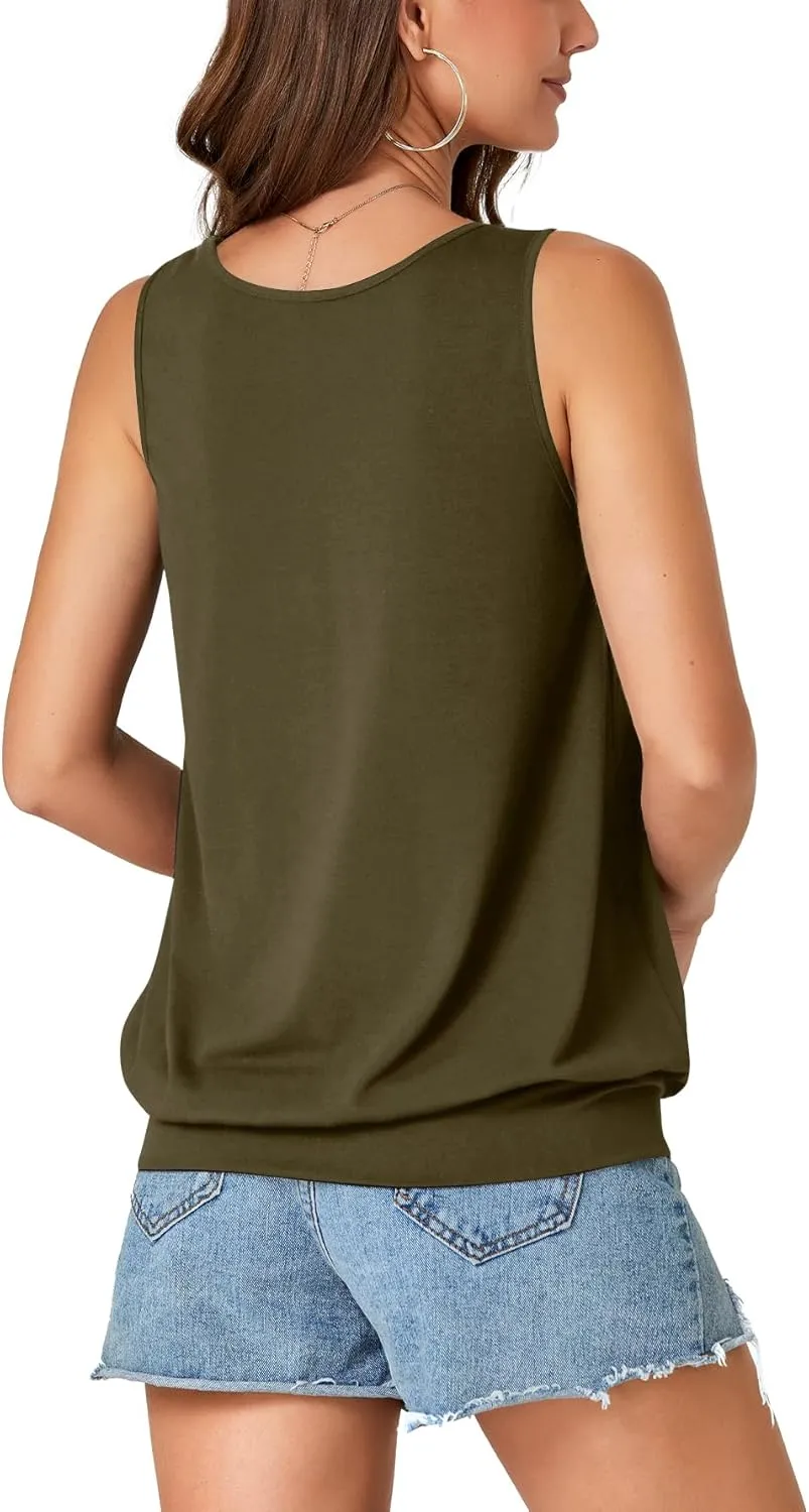 Umenlele Womens Casual Banded Bottom Cami Shirt V Neck Sleeveless Loose Summer Tank Top Camisole