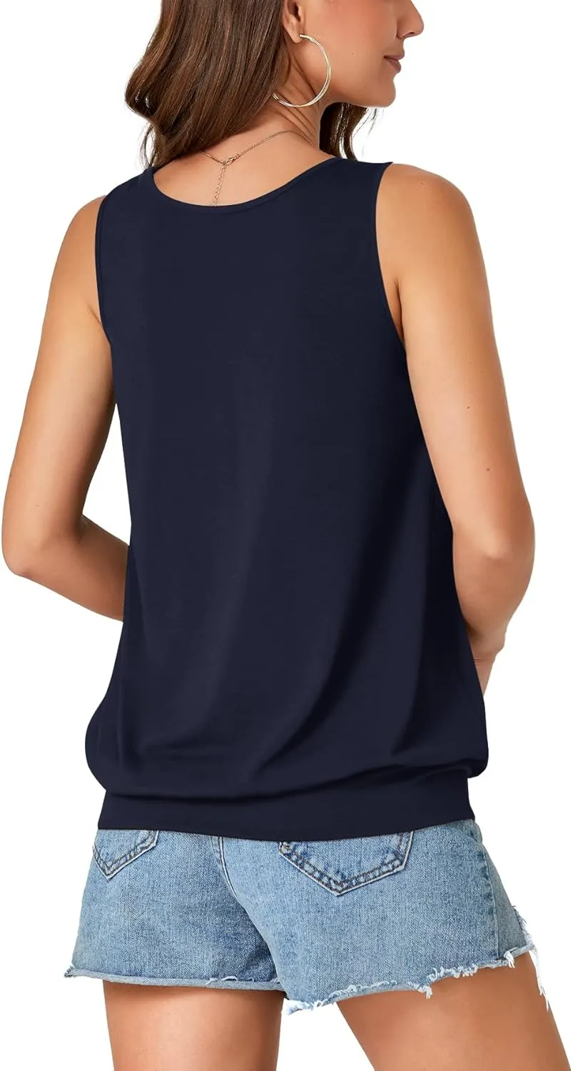 Umenlele Womens Casual Banded Bottom Cami Shirt V Neck Sleeveless Loose Summer Tank Top Camisole