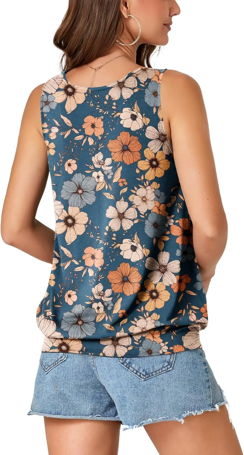 Umenlele Womens Casual Banded Bottom Cami Shirt V Neck Sleeveless Loose Summer Tank Top Camisole