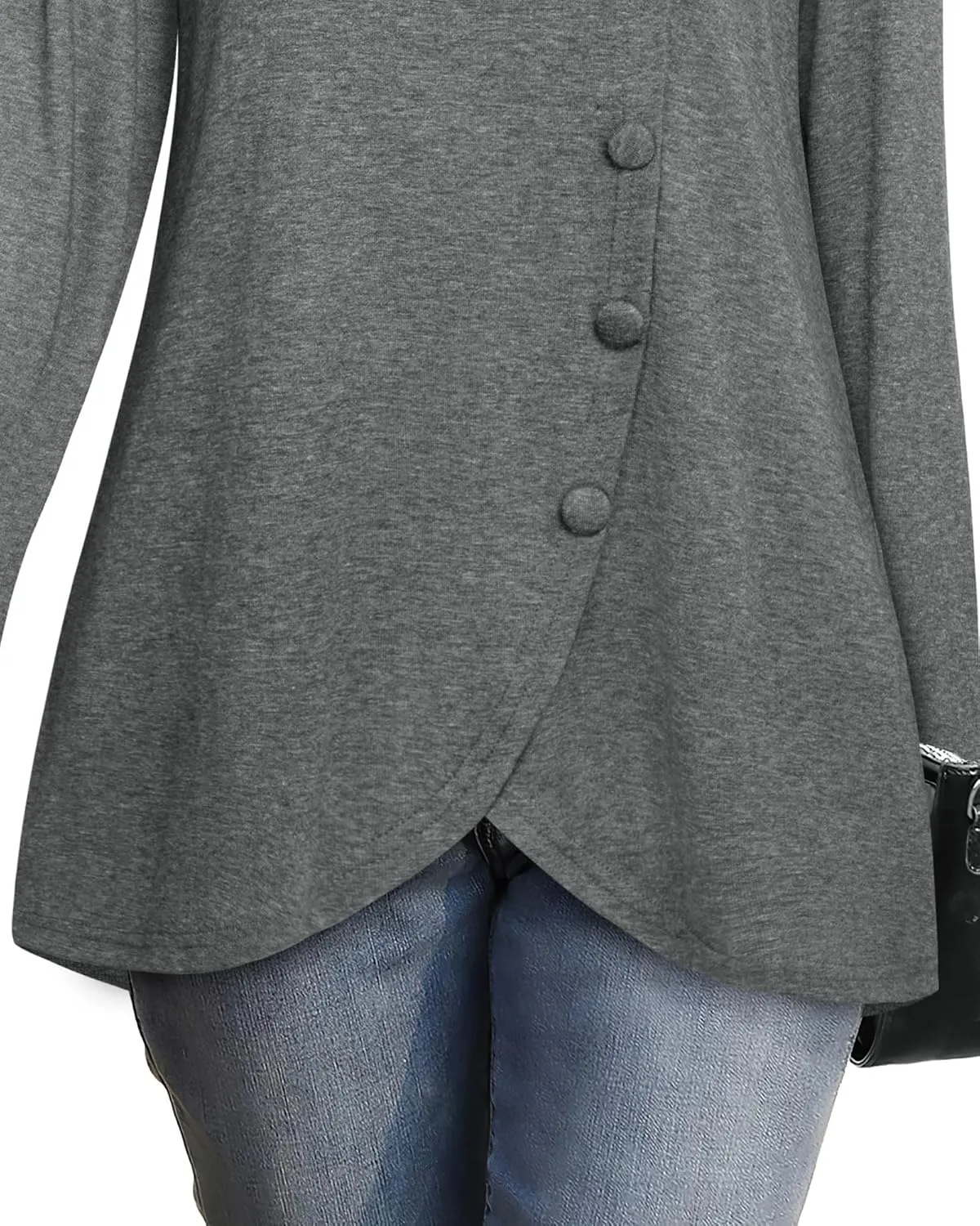 VALOLIA Womens Long Sleeve Tops Fall Winter Buttons Side Tulip Hem Lapel Pullover Sweatshirt