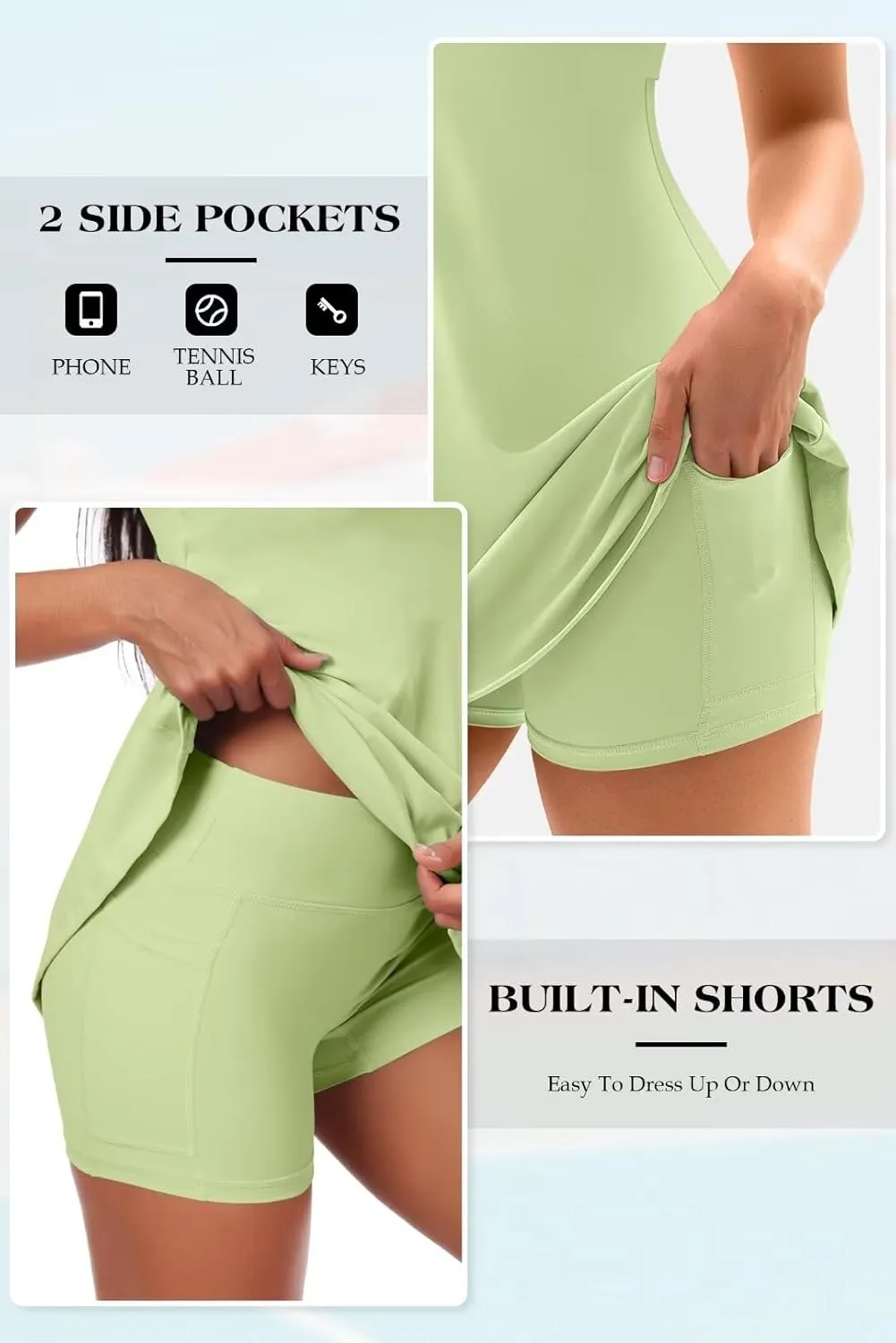 Vertvie Women's Tennis Dress with Built-in Shorts & Bra Workout Backless Golf Dress Activewear Exercise Dresses with Pockets