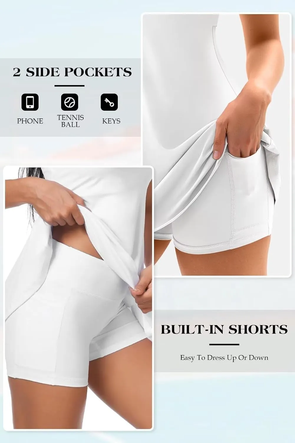Vertvie Women's Tennis Dress with Built-in Shorts & Bra Workout Backless Golf Dress Activewear Exercise Dresses with Pockets