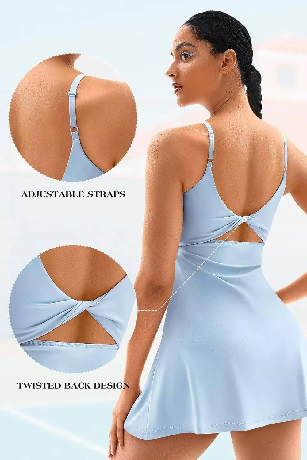 Vertvie Women's Tennis Dress with Built-in Shorts & Bra Workout Backless Golf Dress Activewear Exercise Dresses with Pockets
