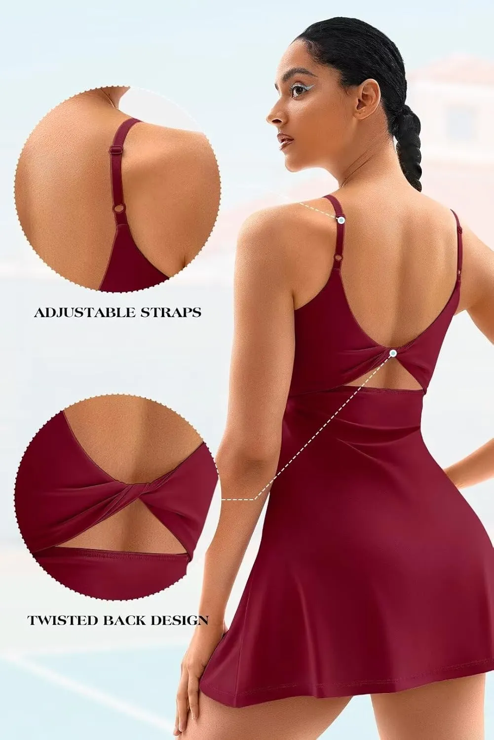 Vertvie Women's Tennis Dress with Built-in Shorts & Bra Workout Backless Golf Dress Activewear Exercise Dresses with Pockets