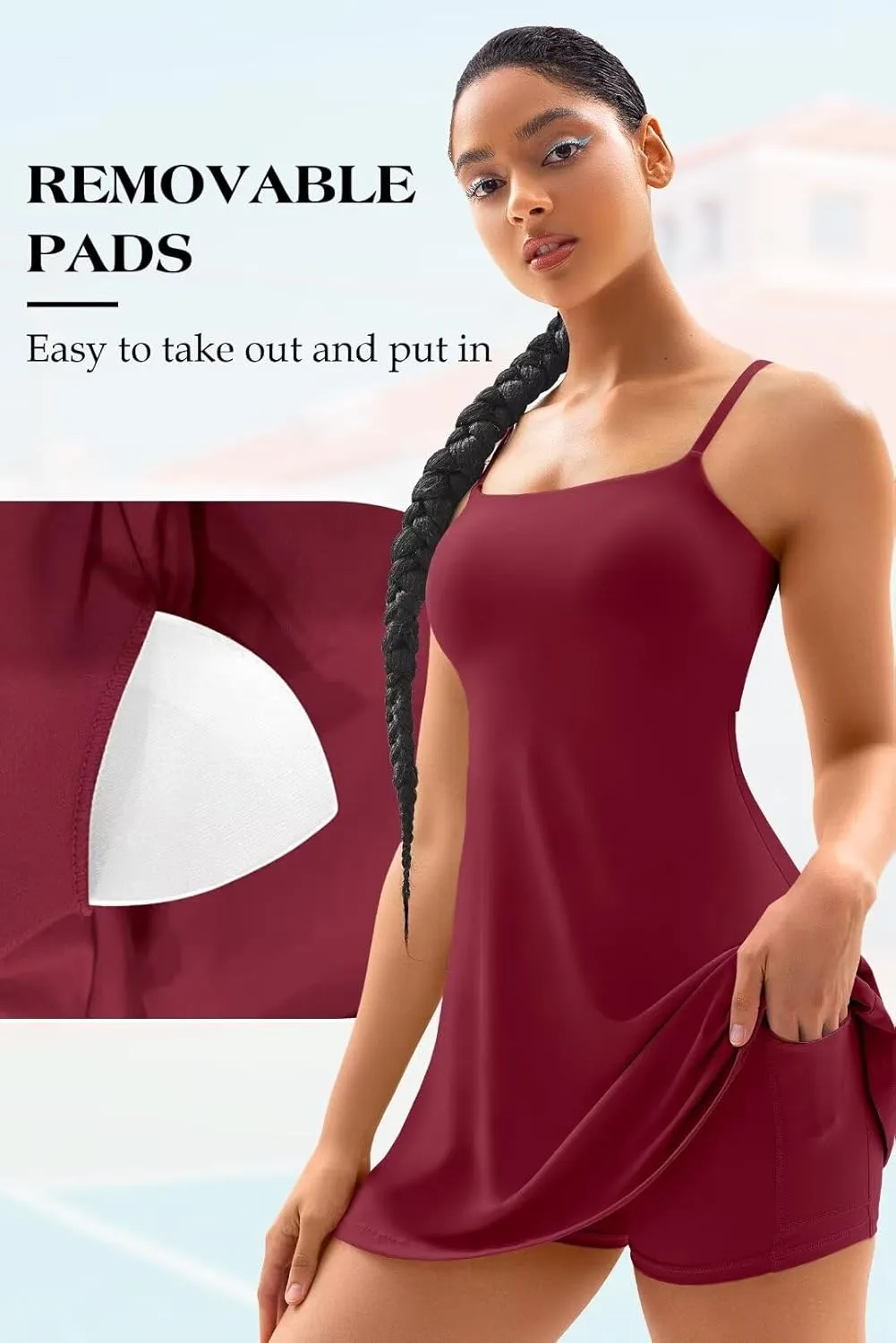 Vertvie Women's Tennis Dress with Built-in Shorts & Bra Workout Backless Golf Dress Activewear Exercise Dresses with Pockets