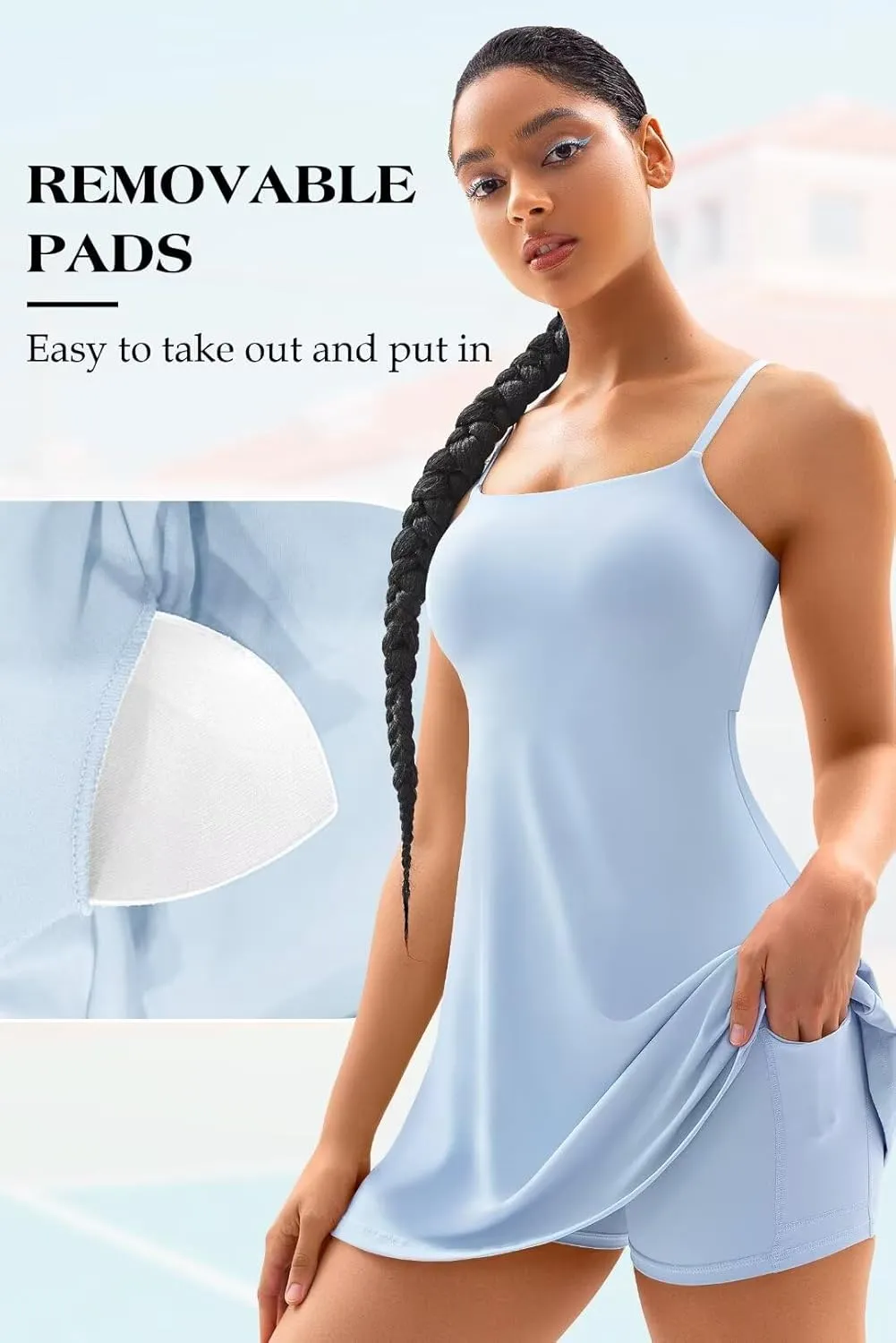 Vertvie Women's Tennis Dress with Built-in Shorts & Bra Workout Backless Golf Dress Activewear Exercise Dresses with Pockets