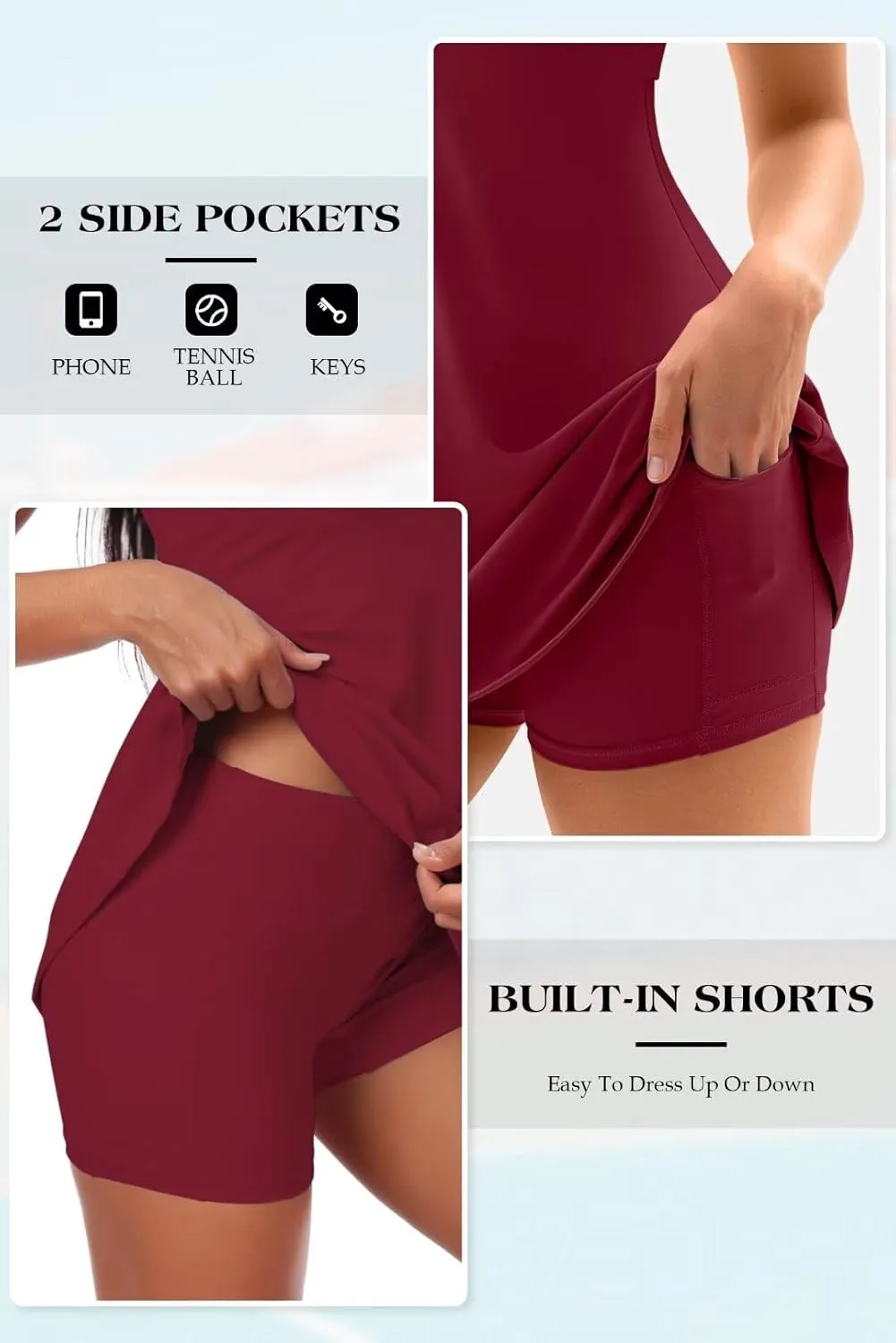 Vertvie Women's Tennis Dress with Built-in Shorts & Bra Workout Backless Golf Dress Activewear Exercise Dresses with Pockets