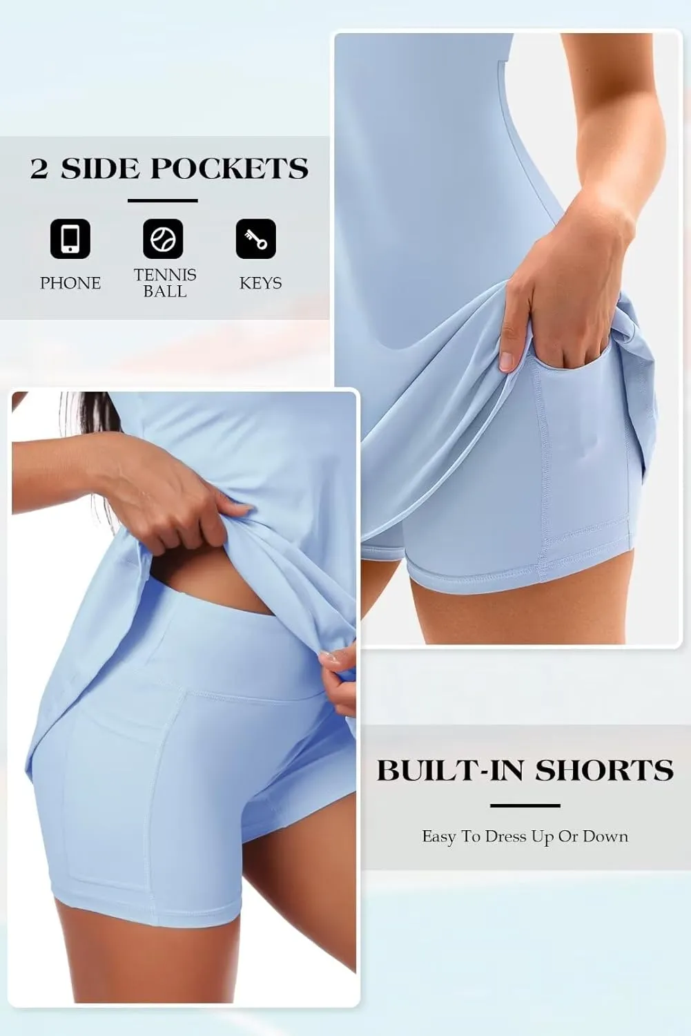 Vertvie Women's Tennis Dress with Built-in Shorts & Bra Workout Backless Golf Dress Activewear Exercise Dresses with Pockets