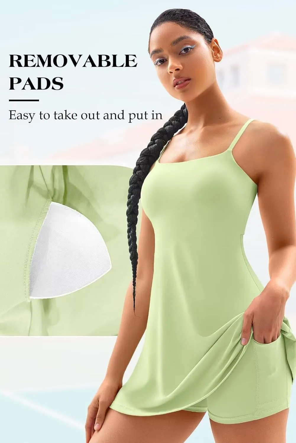 Vertvie Women's Tennis Dress with Built-in Shorts & Bra Workout Backless Golf Dress Activewear Exercise Dresses with Pockets