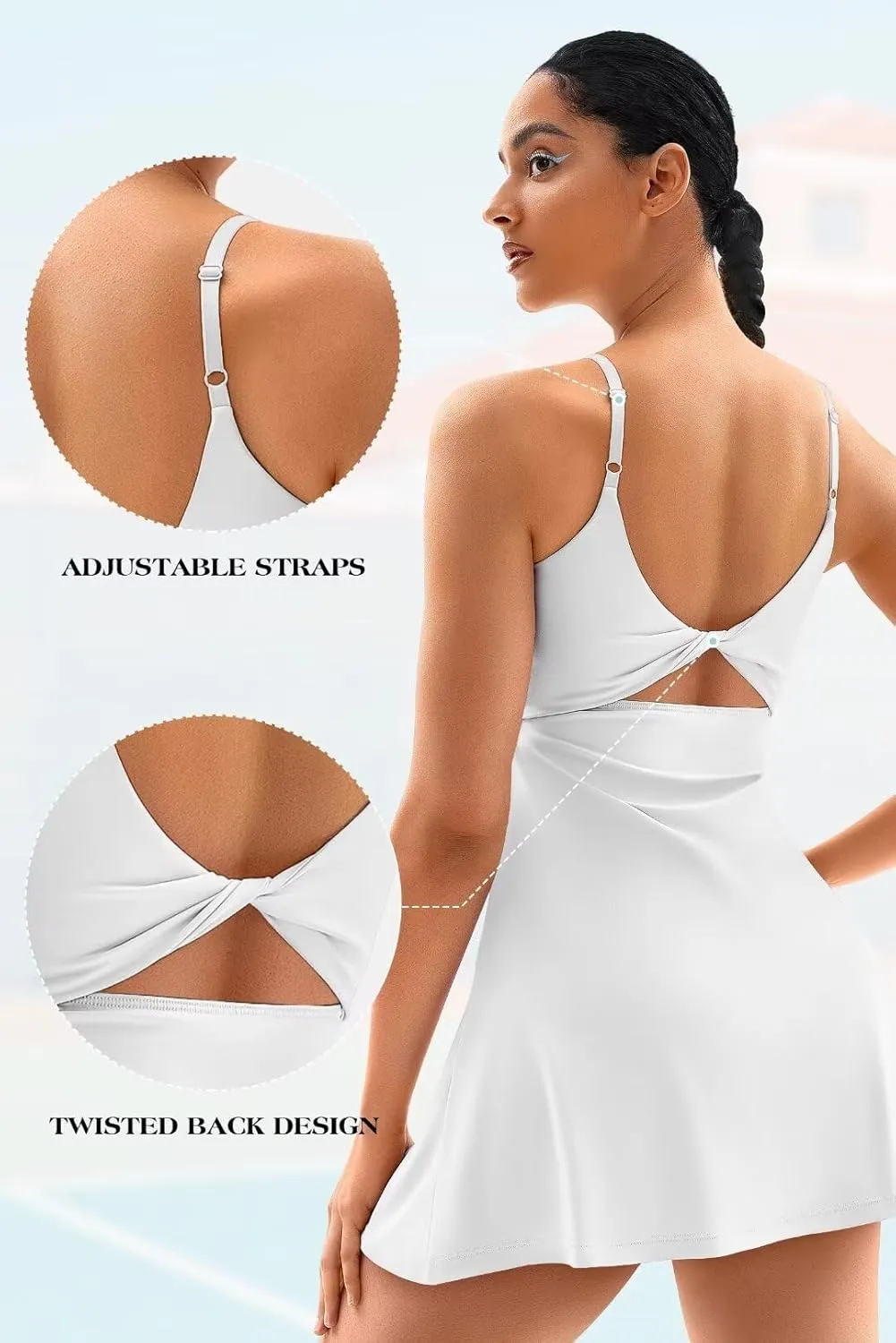 Vertvie Women's Tennis Dress with Built-in Shorts & Bra Workout Backless Golf Dress Activewear Exercise Dresses with Pockets