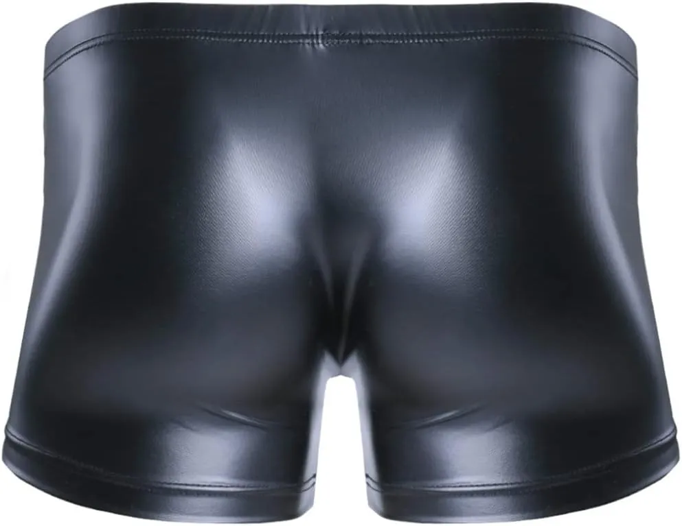 Vxuxlje Men's Faux Leather Bikini Briefs Press Buttons Bucles U Convex Low Waist Male Boxershorts