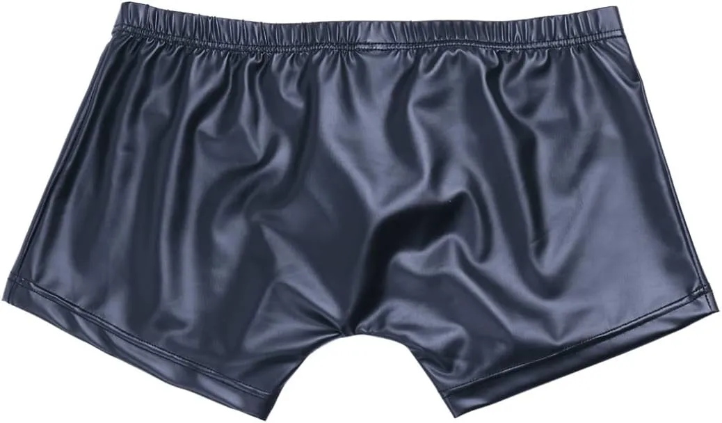 Vxuxlje Men's Faux Leather Bikini Briefs Press Buttons Bucles U Convex Low Waist Male Boxershorts