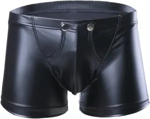 Vxuxlje Men's Faux Leather Bikini Briefs Press Buttons Bucles U Convex Low Waist Male Boxershorts