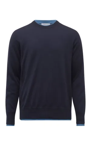 Wells Knit Sweater in Dark Navy & Sky Cashmere Silk