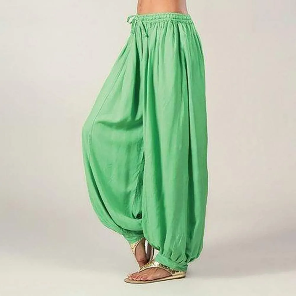 White Linen Pants Women Lounge Summer Baggy Waist Trousers with Pockets Solid Travel Palazzo Pants for Women