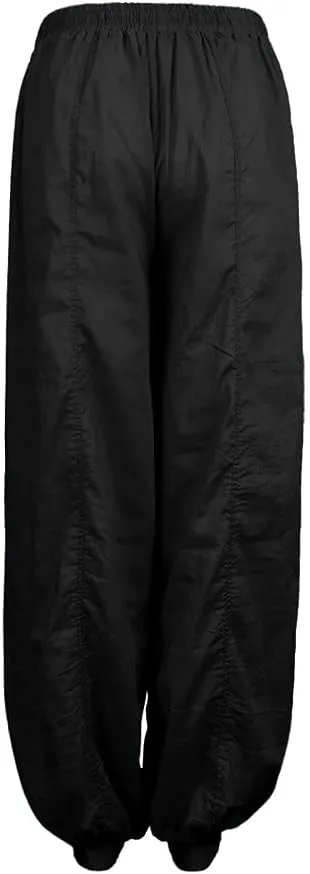 White Linen Pants Women Lounge Summer Baggy Waist Trousers with Pockets Solid Travel Palazzo Pants for Women