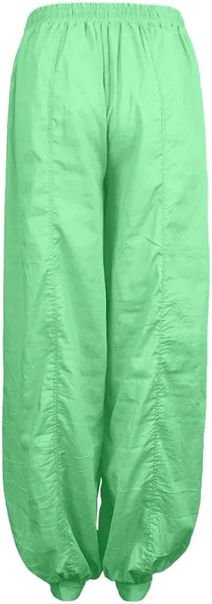 White Linen Pants Women Lounge Summer Baggy Waist Trousers with Pockets Solid Travel Palazzo Pants for Women