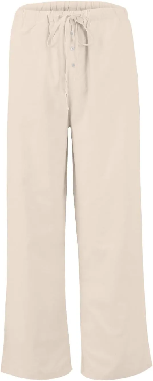 Wide Leg Linen Pants for Women Casual Summer Drawstring Waist Palazzo Pants with Pockets Beach Cover Up Trousers