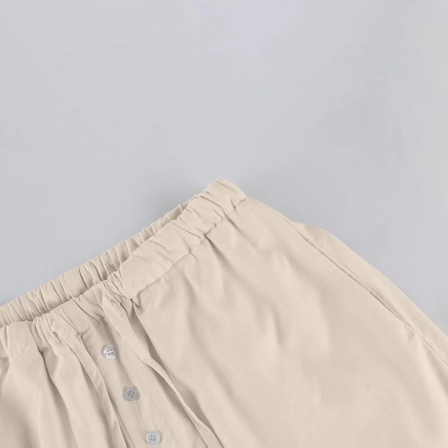 Wide Leg Linen Pants for Women Casual Summer Drawstring Waist Palazzo Pants with Pockets Beach Cover Up Trousers
