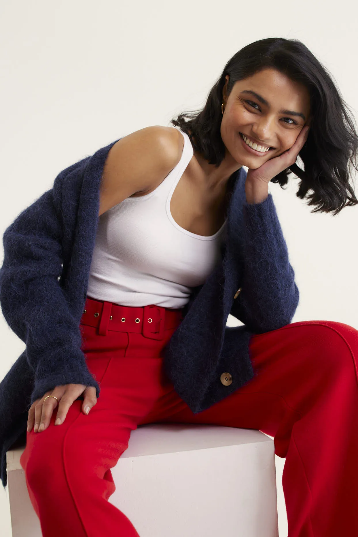 Williamsburg Brushed Alpaca Cardi In Navy