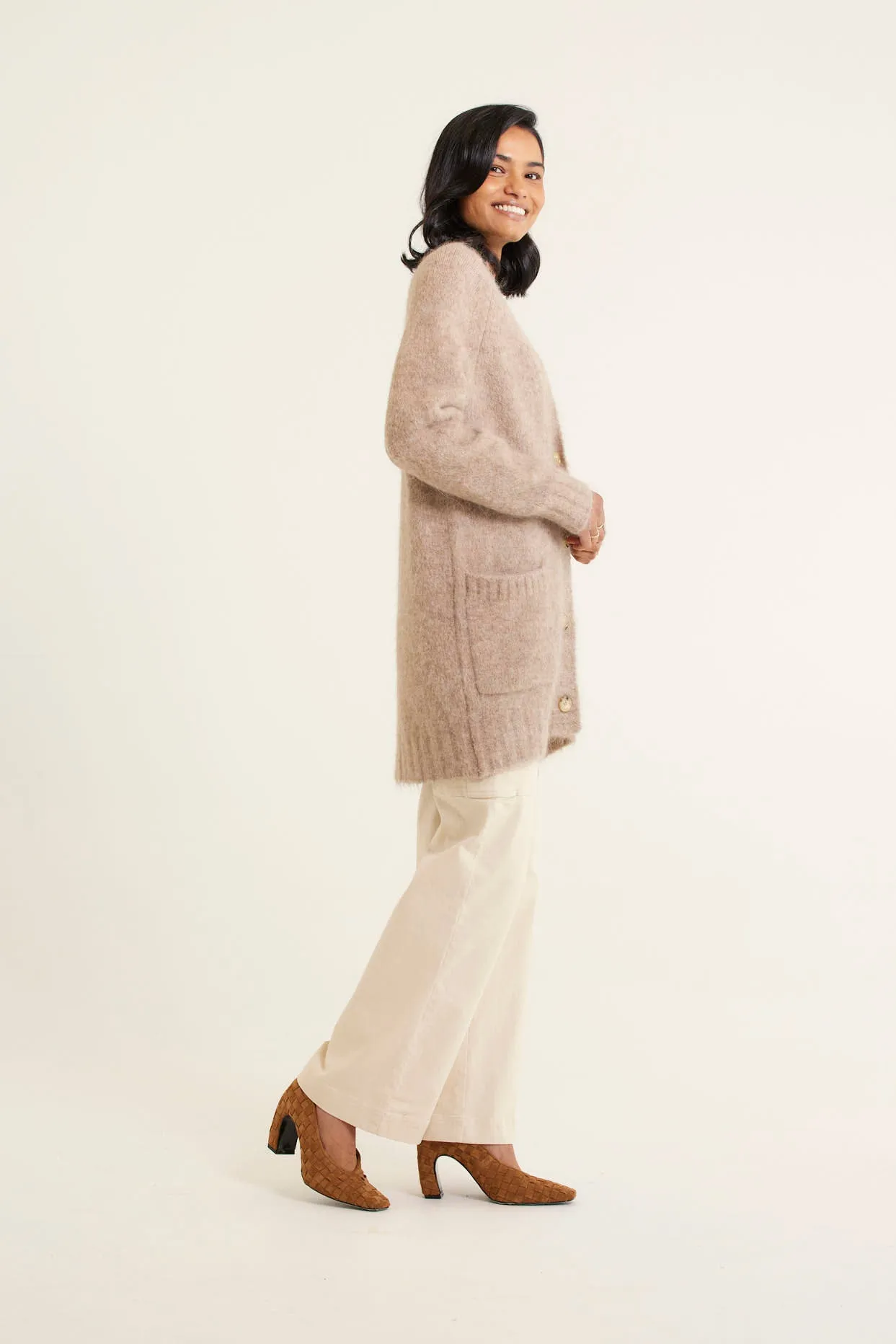 Williamsburg Brushed Alpaca Cardi In Oatmeal