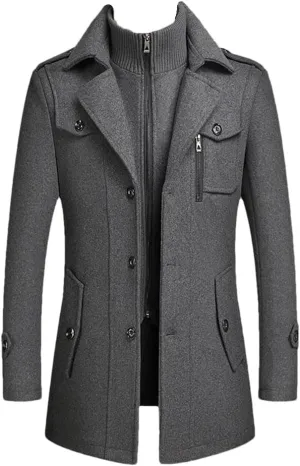 Winter Men's Wool Coats Middle Long Cotton-Padded Thick Warm Woolen Coat Male Trench Coat