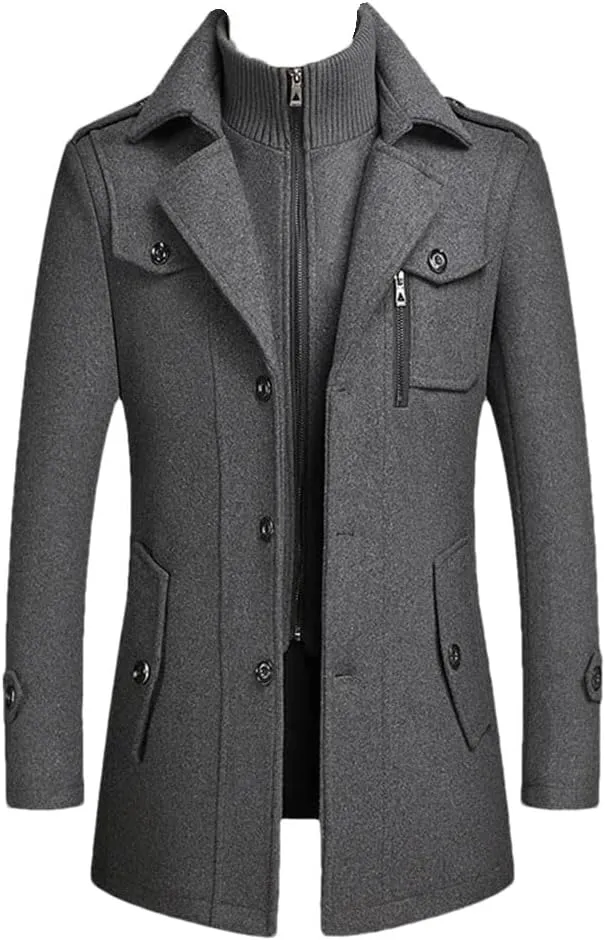 Winter Men's Wool Coats Middle Long Cotton-Padded Thick Warm Woolen Coat Male Trench Coat