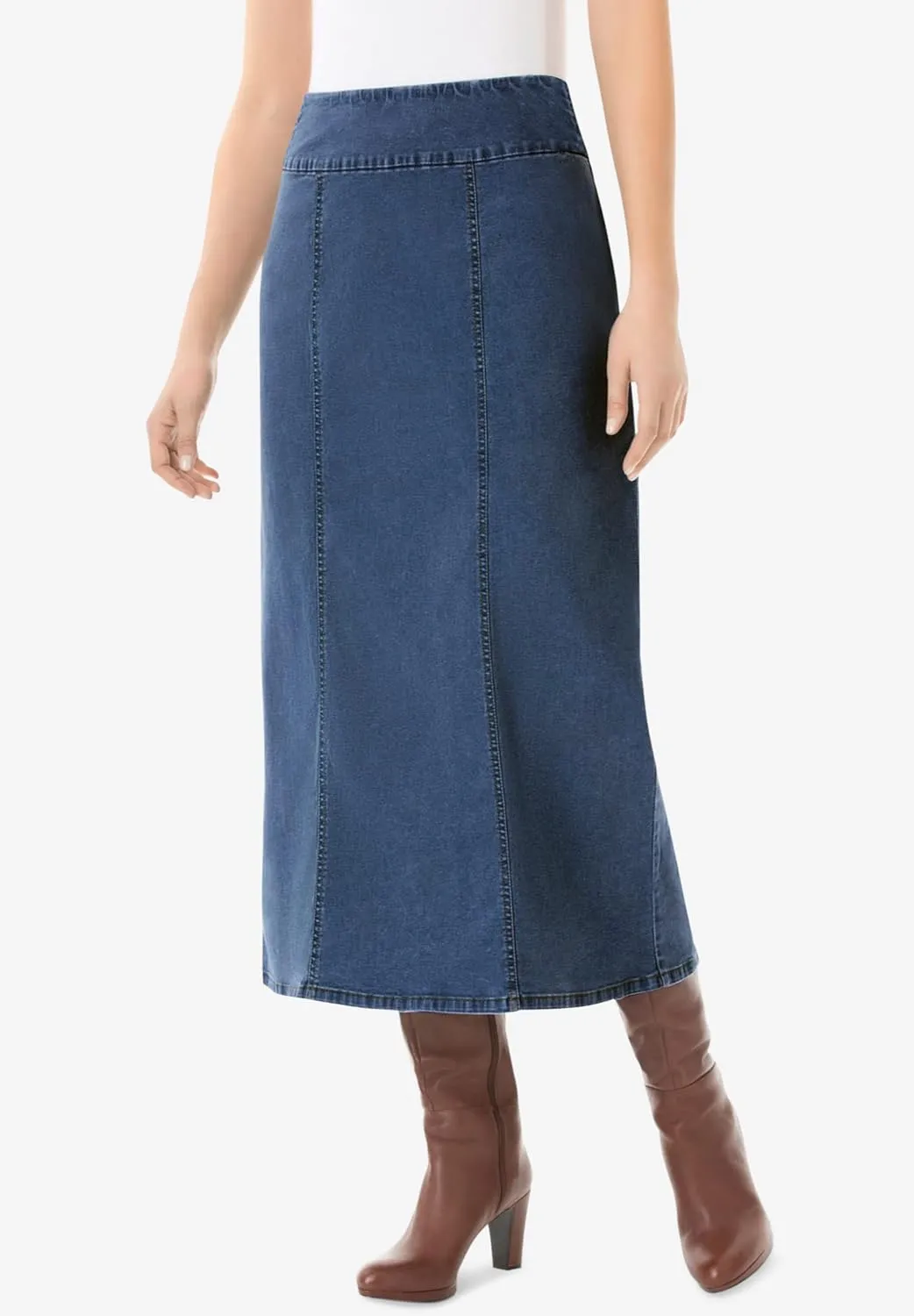 Woman Within Plus Size Petite Flex-Fit Pull-On Denim Skirt