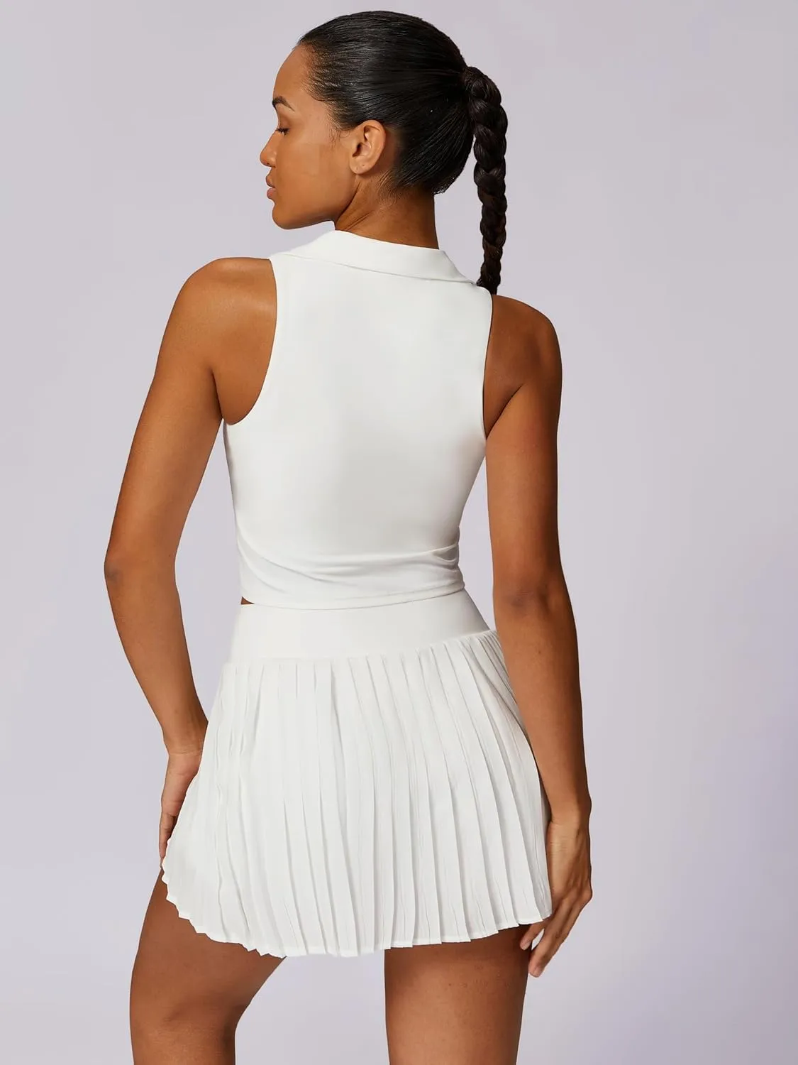 Women 2 Piece Tennis Dress Sleeveless Racerback Padded Crop Top Pleated High Waisted Tennis Skirt Golf Workout Outfits