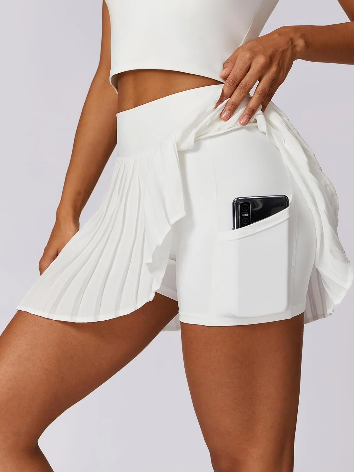 Women 2 Piece Tennis Dress Sleeveless Racerback Padded Crop Top Pleated High Waisted Tennis Skirt Golf Workout Outfits
