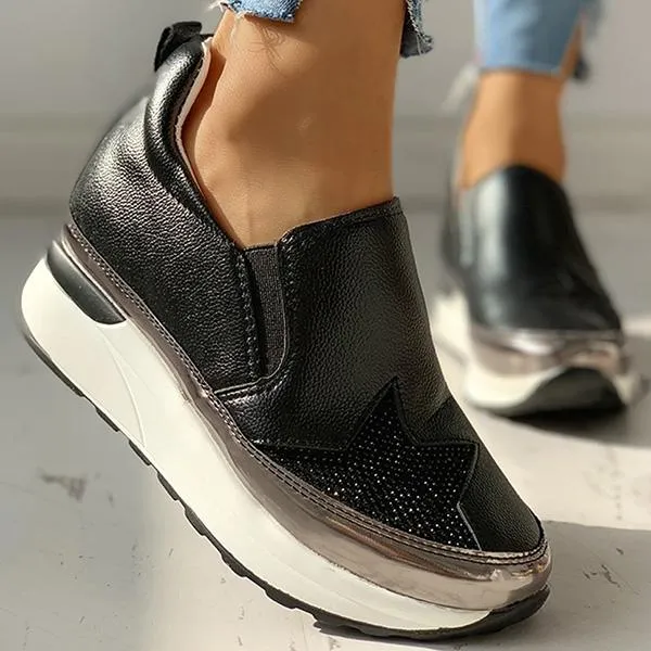 Women Casual Sequins Slip On Wedge Sneakers