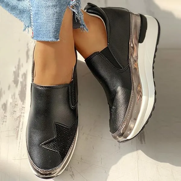 Women Casual Sequins Slip On Wedge Sneakers