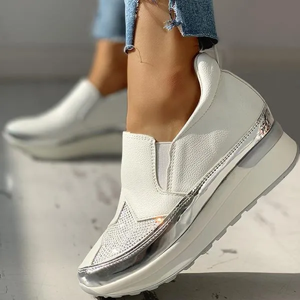 Women Casual Sequins Slip On Wedge Sneakers