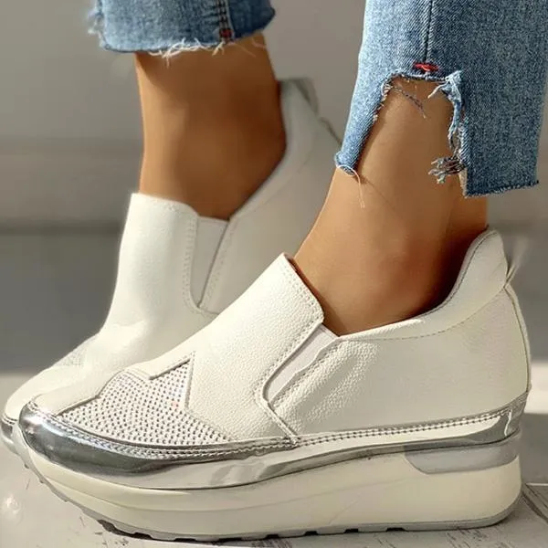 Women Casual Sequins Slip On Wedge Sneakers
