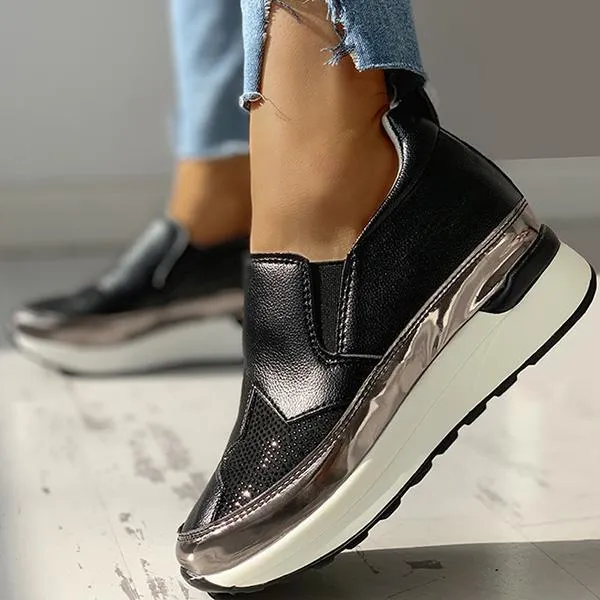 Women Casual Sequins Slip On Wedge Sneakers