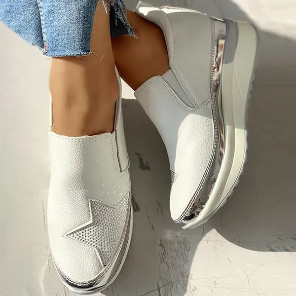 Women Casual Sequins Slip On Wedge Sneakers