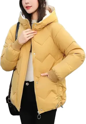 Women Clothing Down Cotton Short Jacket Winter Solid Hooded Thick Warm Quilted Coats Loose Casual Female Padded Parkas
