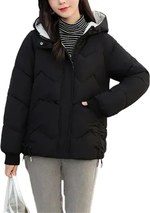 Women Clothing Down Cotton Short Jacket Winter Solid Hooded Thick Warm Quilted Coats Loose Casual Female Padded Parkas
