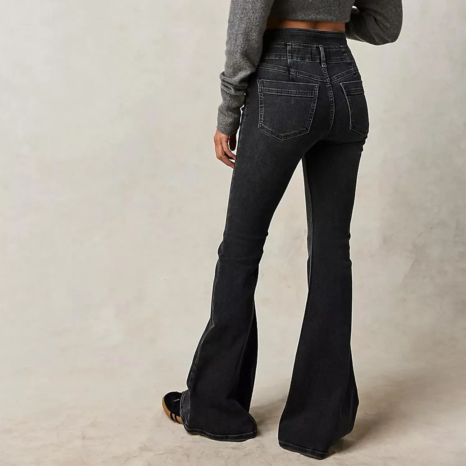 Women High Waist Velvet Flared Pants Y2k Vintage Slim Fit Palazzo Ribbed Bell Bottoms Trousers Cropped Pants